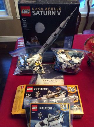 Lego Apollo Saturn V Rocket.  100 Complete.  Bonus Space Shuttle.