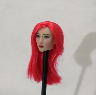 1/6 Scale Beauty Red Hair Asian Girl Head Carving Fit 12  Action Figure