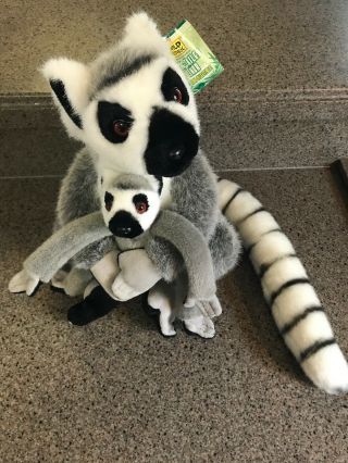 Wild Republic Ring Tailed Lemur With Baby Plush Stuffed Animal 11” Valentine