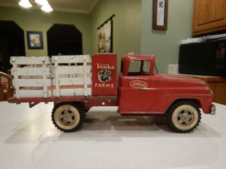 Vintage Red Tonka Farms Stake Farm Truck