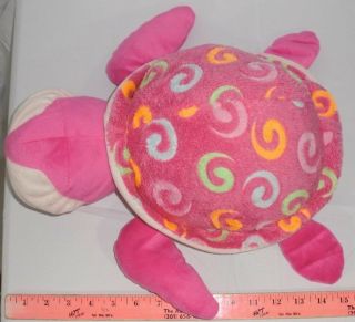 Pink Blue Green Swirl Fiesta Stuffed Plush Sea Turtle 14 " With Big Eyes Euc