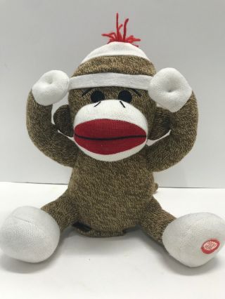Giggles International Peek - A - Boo Sock Monkey Plush Laughs Moves 11”