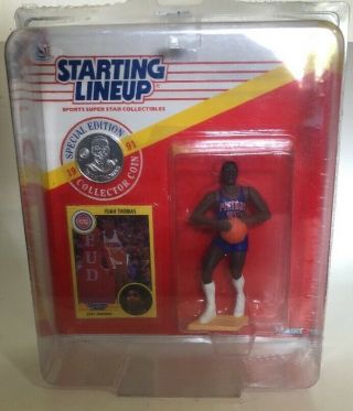 1991 Starting Lineup Special Edition Isiah Thomas Figure Coin Card Pistons Nba