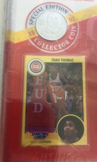 1991 Starting Lineup Special EditIon Isiah Thomas Figure Coin Card Pistons NBA 6