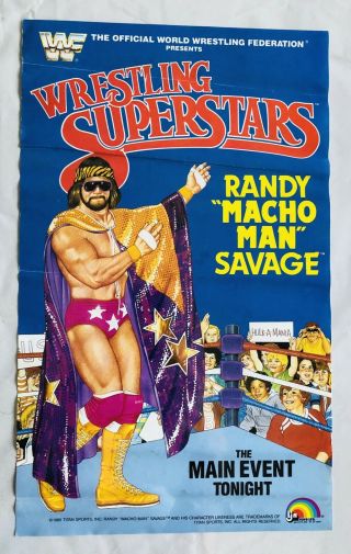 Rare 1985 Wwf Wrestling Macho Man Randy Savage Action Figure Ljn Poster Wwe Afa