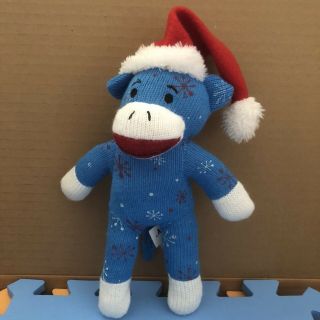Dan Dee Sock Monkey Plush Toy Blue 10 " Christmas Holiday Snowflakes