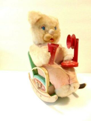 Vintage Battery Operated Toy Bear With Telephone On Tin Rocking Chair