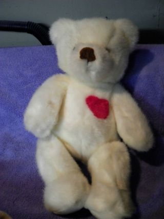 Russ Berrie Heartstrings Plush White Bear With Red Heart 16 " Cute