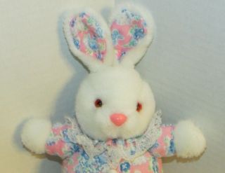 Plush small round white bunny rabbit pink blue floral outfit lace collar Easter 2