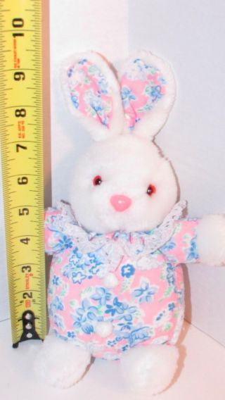 Plush small round white bunny rabbit pink blue floral outfit lace collar Easter 3