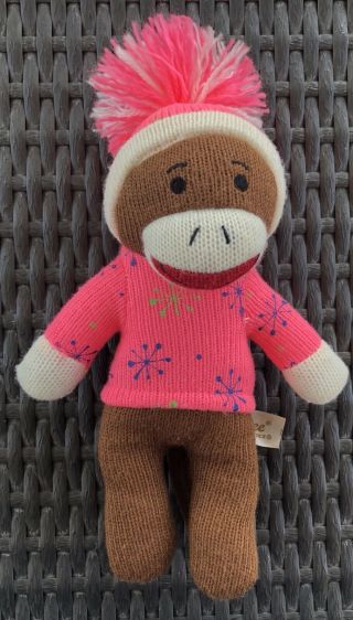 Dan Dee Sock Monkey Pink Sweater & Hat With Snowflakes Galore 10” Monkey