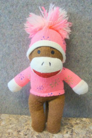 Sock Monkey Pink Sweater By Dan Dee 10 Inch