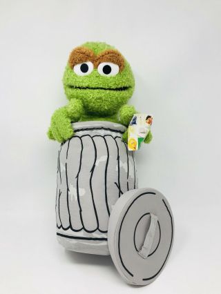 Sesame Street Oscar The Grouch Plush With Tags Garbage Can Lid 16 " Stuffed Toy
