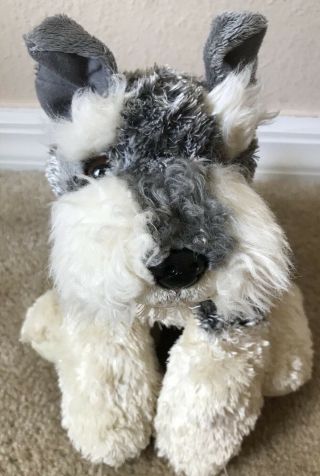 Aurora Charcoal Grey White Cream Schnauzer Terrier Puppy Dog Plush Stuffed 10 "