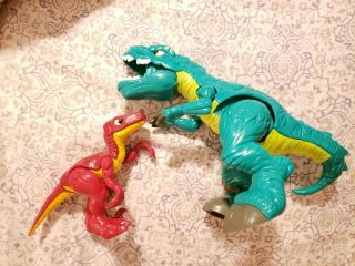 2 Fisher Price Imaginext Raptor Allosaurus Dinosaur Green & Yellow Dino Figure
