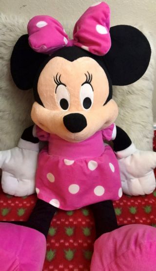 Disney Minnie Mouse Plush Stuffed Animal Toy Pink Dress Bow And Shoes 26 "