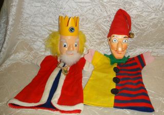 Vintage German Hand Puppets Wooden Heads Punch And King