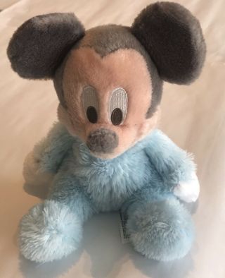 Disney Parks Mickey Mouse Baby Plush Pastel Blue W Chime Rattle Stuffed 9 " Exc