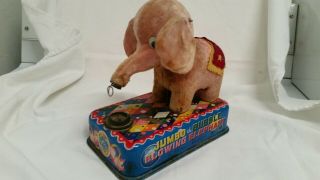 Vintage Plush Jumbo The Bubble Blowing Elephant On Tin Litho Stand