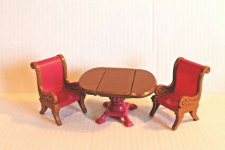 Fisher - Price Loving Family Dollhouse 1999 Pink And Brown Dining Table & 2 Chairs