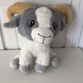 Fiesta Billy Goat Plush,  White & Gray,  Beige Horns,  11 " Tall,  Nursery,  Birthday