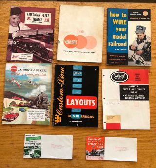 8 Model Railroad Slot Car Related Catalogs,  Instructional Manuals 1950’s & 60’s