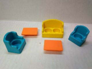 Vintage Fisher Price Little People Living Room Set Couch Chairs Table (fp 14)
