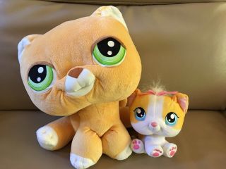 Hasbro Littlest Pet Shop Jumbo Plush Orange Cat 15 " Pillow & 7 " Bobble Head Lps