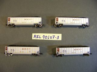 Azl,  Bethgon Coal Porters W/loads,  4 - Cars,  Bnsf Railway Swoosh,  Z Scale,  90107 - 3