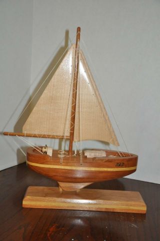 Vtg Wooden Figural Model Ship Boat Sailboat Wood Sails Mast