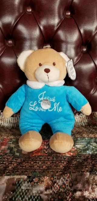 Dandee Bear - Musical Plush - Tan Cream/ Blue Suit Sings Jesus Loves Me P12