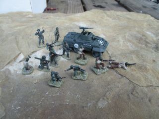 Roco Minitank Painted Ww2 M8 Armored Car Crew And Infantry In Ho 1/87 Scale