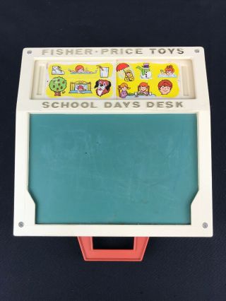 Vintage 1972 Fisher Price Toys School Days Desk Magnetic Chalk Board With Cards