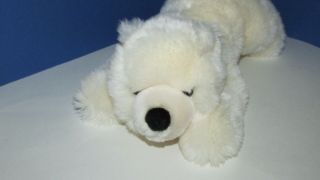 Sea World Plush Off White Polar Bear Cub Lying Down 14 " Plush Black Nose