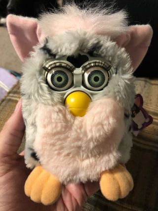 Furby 1998 Model 70 - 800 Grey With Spots,  Pink Belly,  Blue Eyes