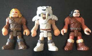 All 3 Fisher Price Imaginext Ultra T Rex Ice Age Caveman Figures W/ Fur Helmet