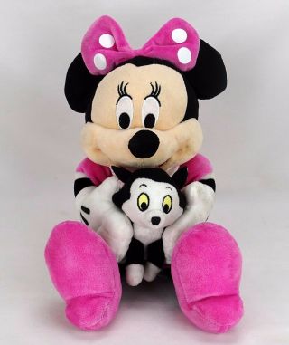 Minnie Mouse Plush Holding Figaro Cat From Pinocchio