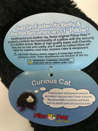 NWT PEE WEE PILLOW PETS Black Curious Cat 16”x11” Plush Stuffed Kitty Cat Sleep 4