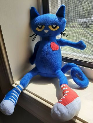 Pete The Cat Blue Kitten Plush Toy Stuffed Animal W Red Heart & Sneakers Vguc