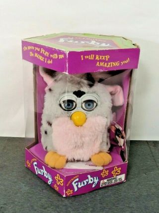 Furby 1998 Model 70 - 800 Grey With Spots,  Pink Belly,  Blue Eyes