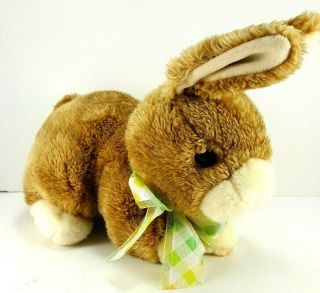 Ty Brown Classic Easter Bunny Rabbit Plush Stuffed Animal Green Bow 10 " Long