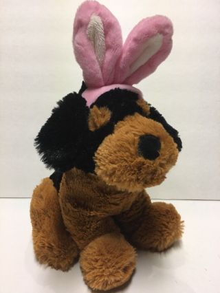Dan Dee Collectors Choice Black & Tan Plush Dog W Pink Easter Bunny Rabbit Ears