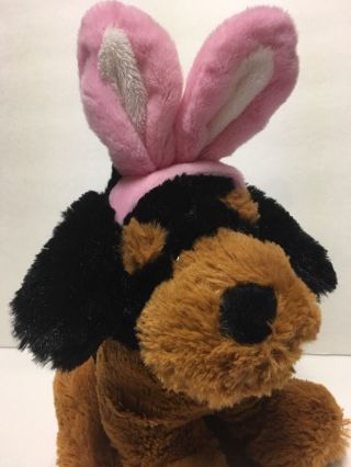 Dan Dee Collectors Choice Black & Tan Plush Dog w Pink Easter Bunny Rabbit Ears 2