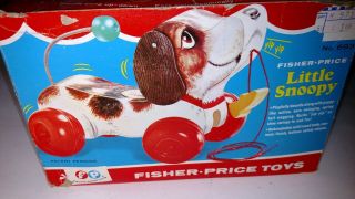 1965 Vintage Fisher Price " Little Snoopy " 693 Wooden Pull Toy Vg,
