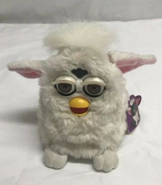 1998 Furby All White Pink Ears Brown Eyes Tiger Electronics 70 - 800 Great