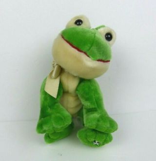 Russ Shining Stars Green Frog W/ Gold Bow Stuffed Animal Plush Toy 2006