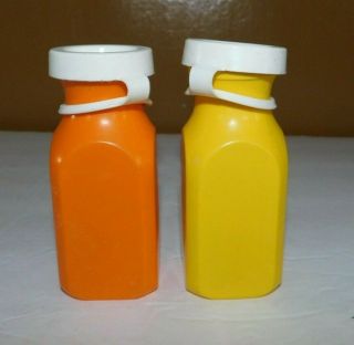 2 Vintage Fisher Price Fun With Food Milk & Juice Bottles Orange Yellow