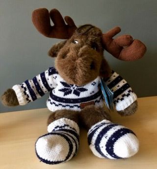 Elgar Stuffed Moose Antlers Sweater And Socks Medium 16 In Norwegian Plushy.
