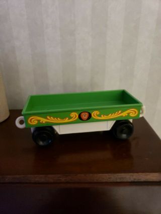 Vintage Fisher Price Little People Circus Parade Train Car Lion Green Flatbed