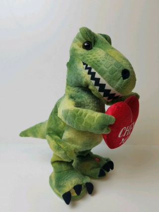Gemmy Green Dinosaur Dancing Singing " The One I Want " Plush Toy 12 " Red Heart